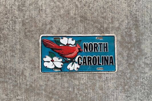 North Carolina Booster License Plate Vintage Blue NC State Bird Wall Decor