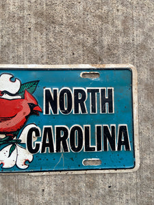 North Carolina Booster License Plate Vintage Blue NC State Bird Wall Decor
