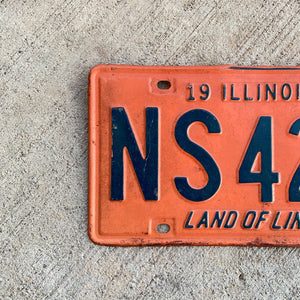 1969 Illinois License Plate Vintage Orange and Blue Decor