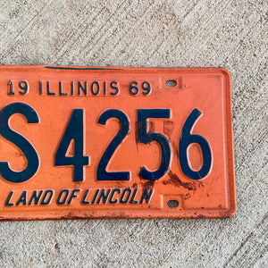 1969 Illinois License Plate Vintage Orange and Blue Decor