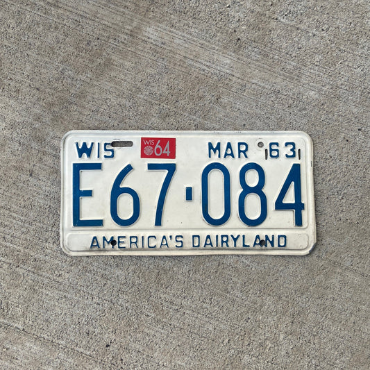 1963 Wisconsin License Plate Vintage White Blue Wall Decor