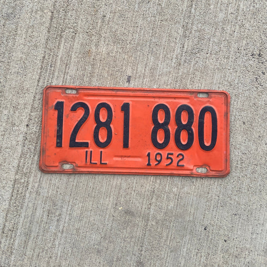 1952 Illinois License Plate Vintage Orange and Blue Decor 1281 880