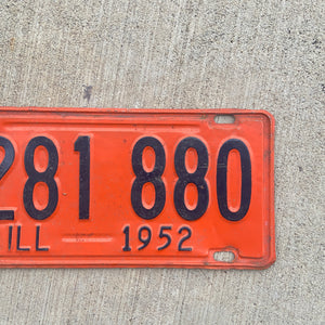 1952 Illinois License Plate Vintage Orange and Blue Decor 1281 880