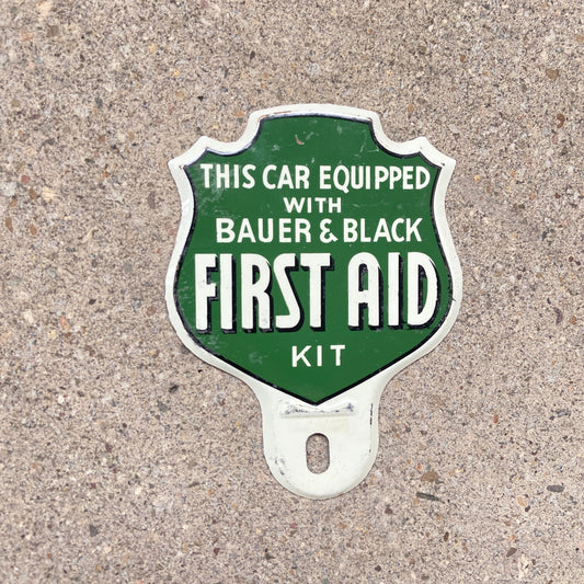 1950s First Aid License Plate Topper Bauer & Black Medical Advertising Emergency