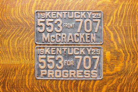 1929 Kentucky License Plate Pair Vintage YOM DMV Clear