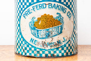 Vintage Blue Pretzel Tin, Pre-ferd Baking Co, New Jersey