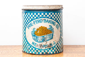 Vintage Blue Pretzel Tin, Pre-ferd Baking Co, New Jersey