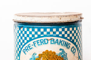 Vintage Blue Pretzel Tin, Pre-ferd Baking Co, New Jersey