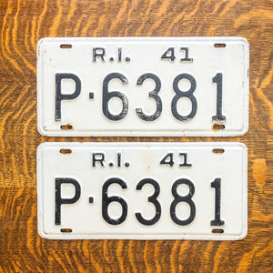 1941 Rhode Island License Plate Pair Vintage Auto Garage Decor