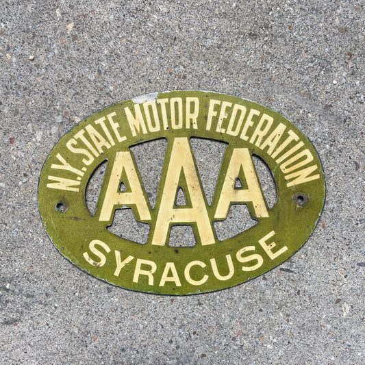 1930 Era Syracuse New York AAA Metal Car Badge License Plate Topper Attachment