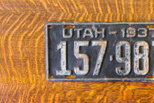 Load image into Gallery viewer, 1937 Utah License Plate Vintage Black White Wall Decor
