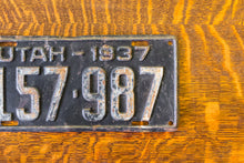 Load image into Gallery viewer, 1937 Utah License Plate Vintage Black White Wall Decor
