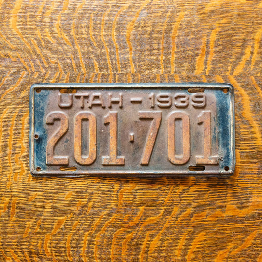 1939 Utah License Plate Vintage Rustic Wall Decor 201-701