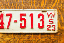 Load image into Gallery viewer, 1923 Wisconsin License Plate Vintage Red White Wall Decor
