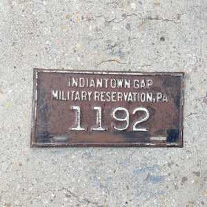 1930s Era Indiantown Gap Pennsylvania License Plate Topper Military Fort Reserve