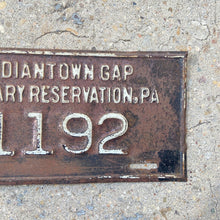 Load image into Gallery viewer, 1930s Era Indiantown Gap Pennsylvania License Plate Topper Military Fort Reserve
