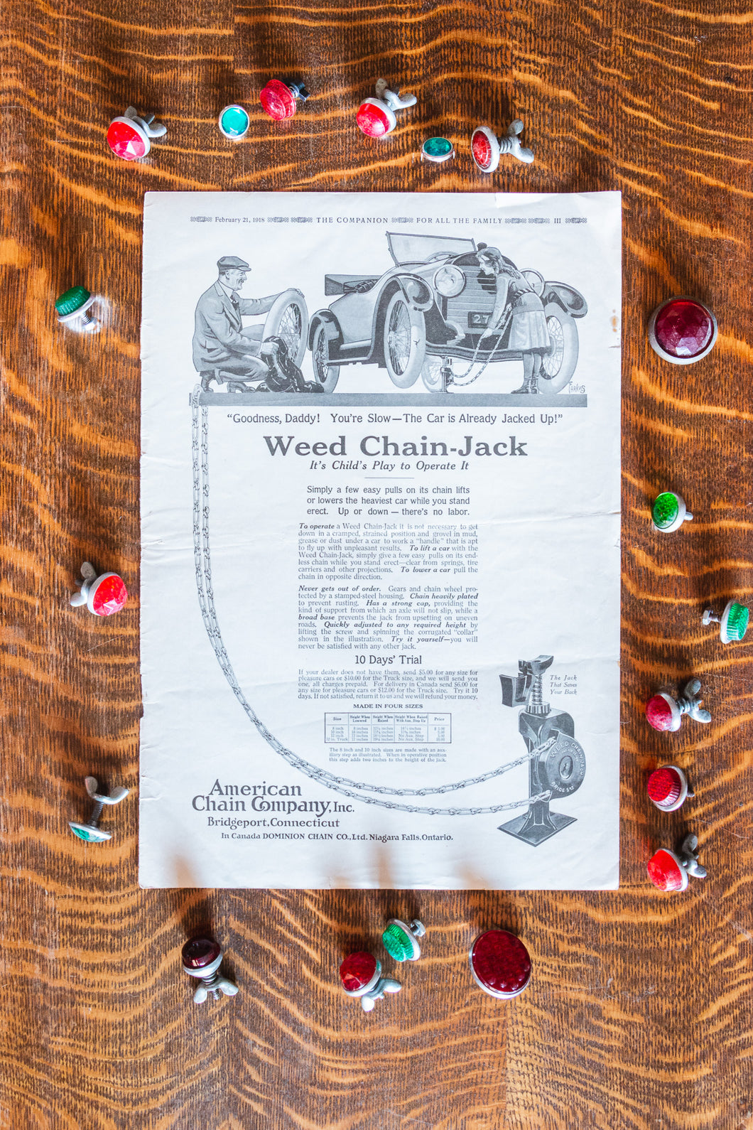 1918 Weed Chains Car Ad Vintage American Chain Co. Automobile Ephemera