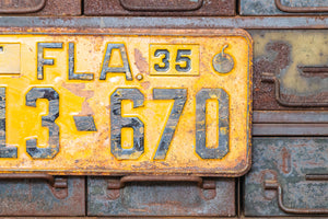 Florida 1935 License Plate Vintage Yellow Classic Car Decor T13-670 - Eagle's Eye Finds