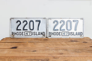 Rhode Island 1947 License Plate Pair Vintage YOM Original Paint Car Decor - Eagle's Eye Finds