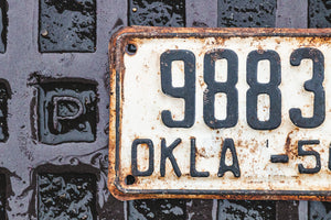 1956 Oklahoma Motorcycle License Plate Vintage White Wall Decor
