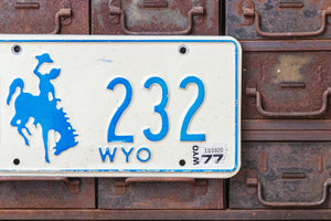 Wyoming 1977 License Plate Vintage White and Blue Wall Decor - Eagle's Eye Finds