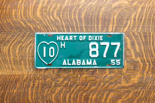 1955 Alabama License Plate Vintage Green Heart of Dixie 10 877