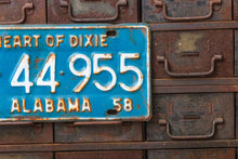Load image into Gallery viewer, Alabama 1958 License Plate Vintage Blue and White Heart of Dixie - Eagle&#39;s Eye Finds
