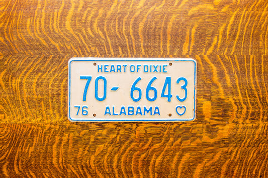1976 Alabama License Plate Vintage White Heart of Dixie 70-6643