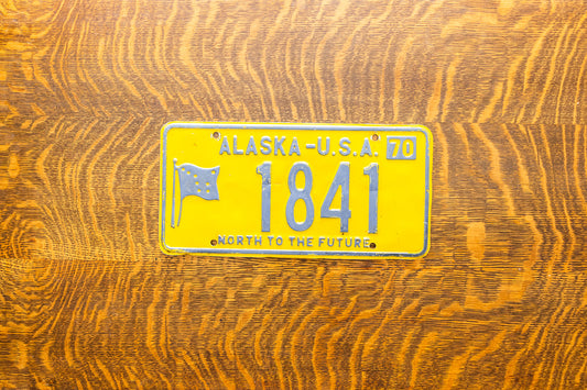 1970 Alaska License Plate Vintage Low Number 1841