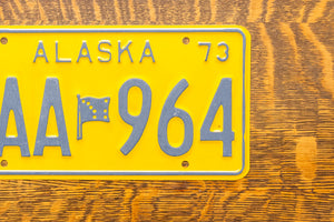 1973 Alaska License Plate Vintage Yellow Wall Decor AAA 964