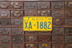 Alaska 1974 X Government License Plate Vintage Yellow Wall Decor - Eagle's Eye Finds