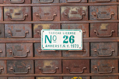 Amherst New York 1973 Taxi Cab License Plate Vintage Automotive Collectible - Eagle's Eye Finds