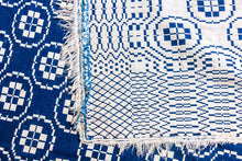 Load image into Gallery viewer, Double Weave Indigo Blue and White Antique Coverlet
