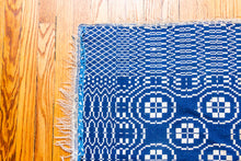 Load image into Gallery viewer, Double Weave Indigo Blue and White Antique Coverlet
