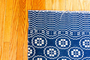 Double Weave Indigo Blue and White Antique Coverlet