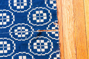 Double Weave Indigo Blue and White Antique Coverlet