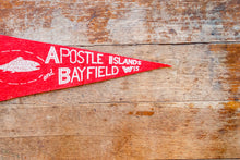 Load image into Gallery viewer, Apostle Islands and Bayfield Wisconsin Red Vintage Felt Pennant
