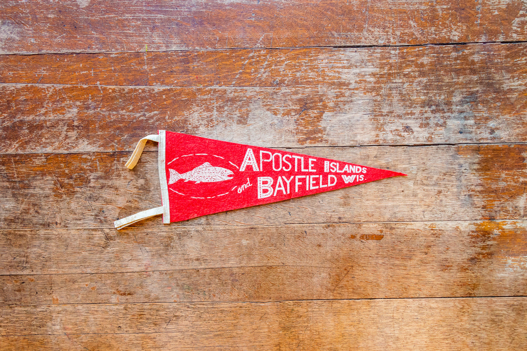 Apostle Islands and Bayfield Wisconsin Red Vintage Felt Pennant