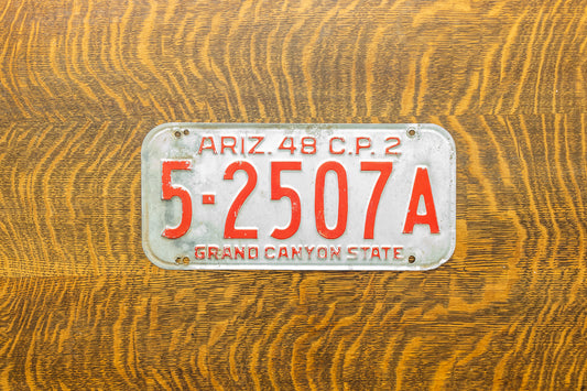 1948 Arizona License Plate Vintage Silver Red Grand Canyon State Decor
