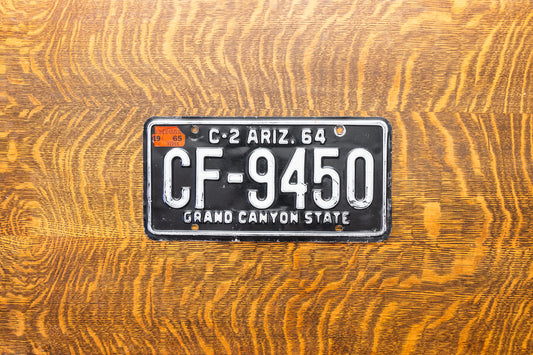 1964 Arizona License Plate Vintage Black and White Grand Canyon State Decor
