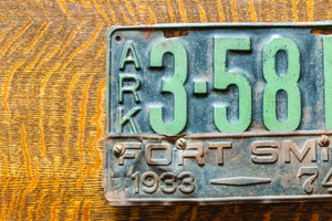 1933 Arkansas License Plate with Ft. Smith Topper Vintage