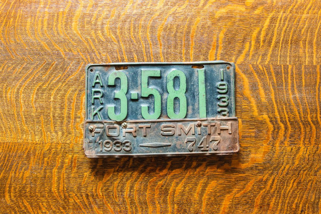 1933 Arkansas License Plate with Ft. Smith Topper Vintage