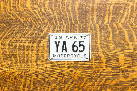 1977 Arkansas Motorcycle License Plate Vintage White Wall Decor