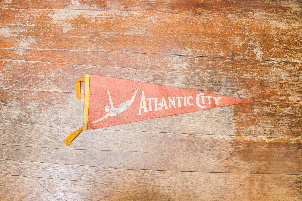 Atlantic City New Jersey Red Felt Pennant Vintage Beach Wall Decor