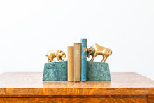 Load image into Gallery viewer, Brass Stock Market Bear and Bull Bookends Vintage Shelf Decor
