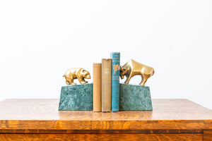 Brass Stock Market Bear and Bull Bookends Vintage Shelf Decor