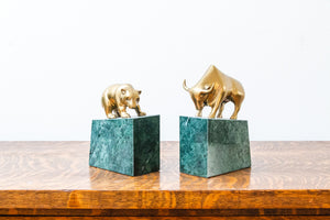 Brass Stock Market Bear and Bull Bookends Vintage Shelf Decor