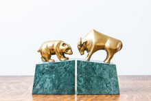 Load image into Gallery viewer, Brass Stock Market Bear and Bull Bookends Vintage Shelf Decor
