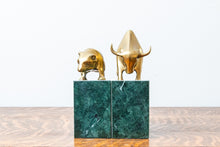 Load image into Gallery viewer, Brass Stock Market Bear and Bull Bookends Vintage Shelf Decor
