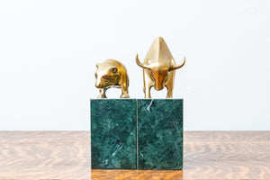 Brass Stock Market Bear and Bull Bookends Vintage Shelf Decor